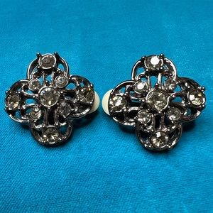 Vintage Black Rhinestone Clip-On Earrings